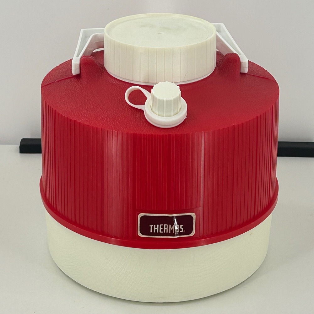 Vintage Thermos 1 Gallon Water Jug Cooler Red‎ White 3.8L Made in USA Camping